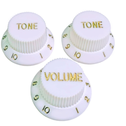 Acquista Axlabs Ax-L479498 Knob Strat Style White/Gold Font 3pcs online | Merula Strumenti Musicali