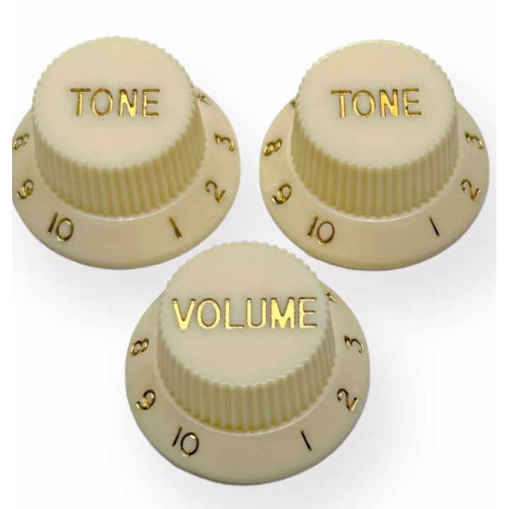 Acquista Axlabs Ax-La485a503 Knob Strat Style Parchment/Gold Font 3pcs online | Merula Strumenti Musicali