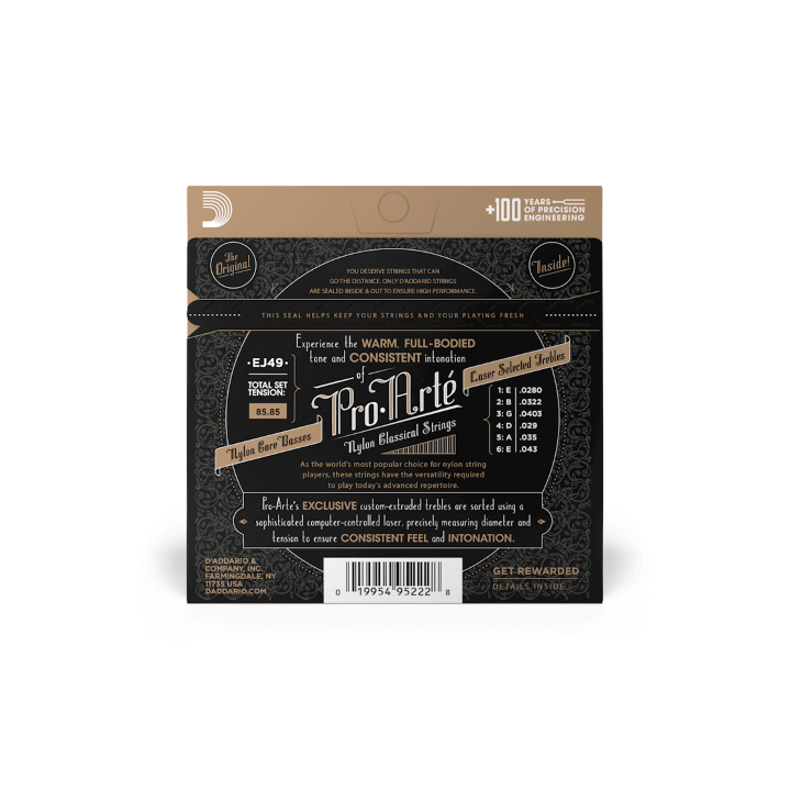 D'Addario - EJ49 Pro-Arte Black Nylon Classical Guitar Strings, Normal Tension