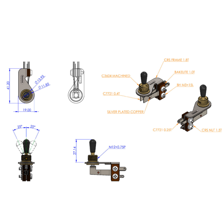 Acquista Axlabs Ax-Rts-3w-4p-N Toggle Switch Right Angle 3way 4 Pole Nickel online | Merula Strumenti Musicali