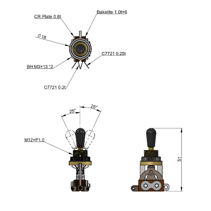 Acquista Axlabs Ax-Ts-3w-4p-N Toggle Switch 3way 4 Pole Nickel online | Merula Strumenti Musicali