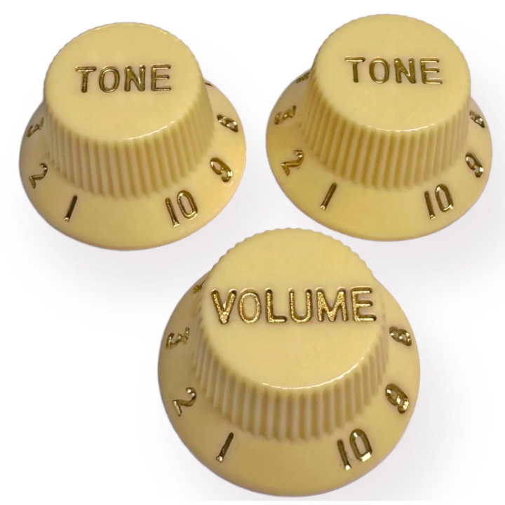 Acquista AXLABS Ax-La580a573 Knob Strat Style Lefty Aged White/Gold Font 3pcs online | Merula Strumenti Musicali