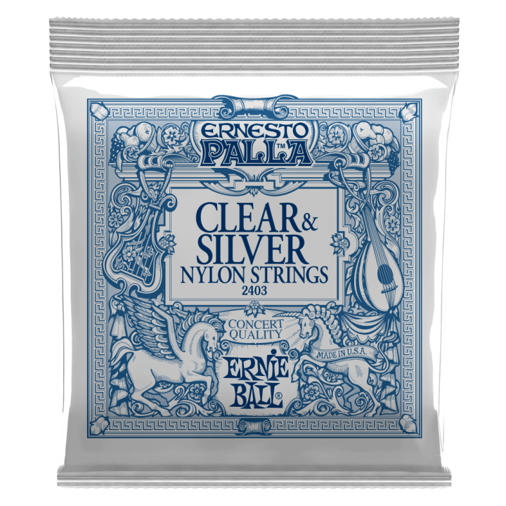 Acquista ERNIE BALL 2403 ERNESTO PALLA CLEAR & SILVER 28-42 online | Merula Strumenti Musicali