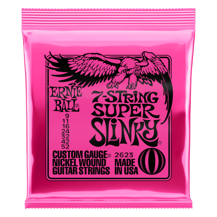 Acquista ERNIE BALL 2623 SUPER SLINKY CON AVVOLGIMENTO IN NICKEL (7 corde) 9-52 online | Merula Strumenti Musicali