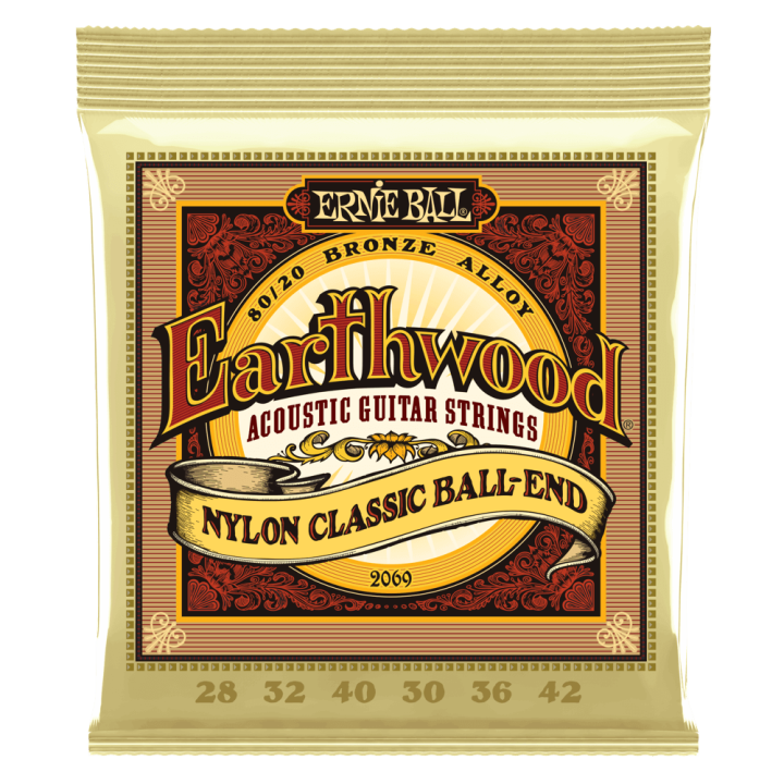 Acquista ERNIE BALL 2069 Earthwood Folk Nylon, Clear & Gold Ball End, 80/20 Bronze online | Merula Strumenti Musicali