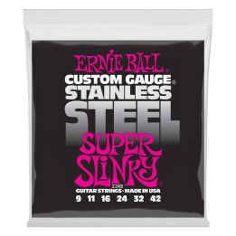 Acquista ERNIE BALL 2248 STAINLESS STEEL SUPER SLINKY 9-42 online | Merula Strumenti Musicali