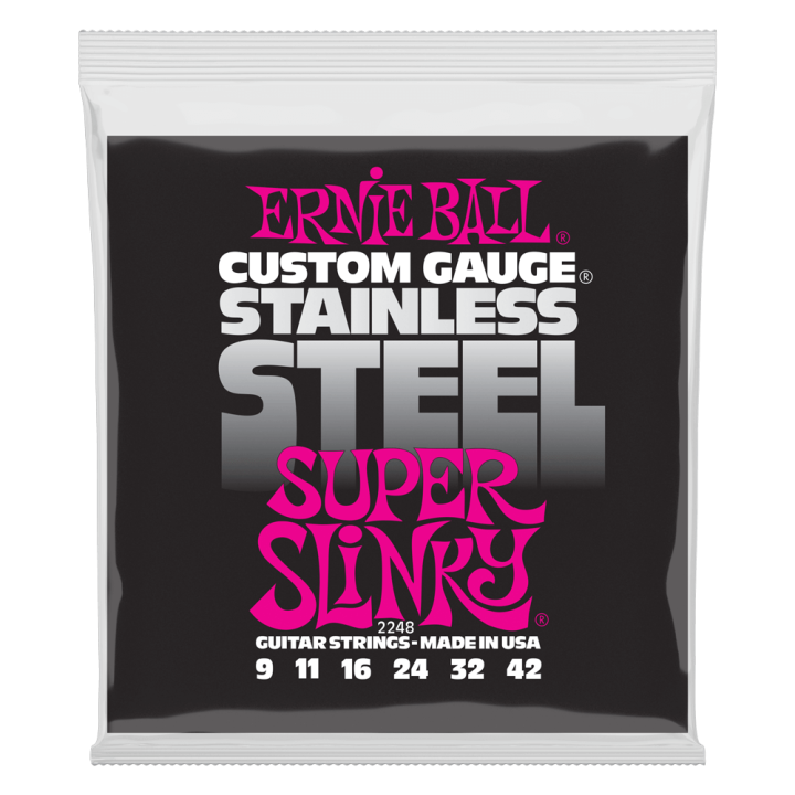 Acquista ERNIE BALL 2248 STAINLESS STEEL SUPER SLINKY 9-42 online | Merula Strumenti Musicali