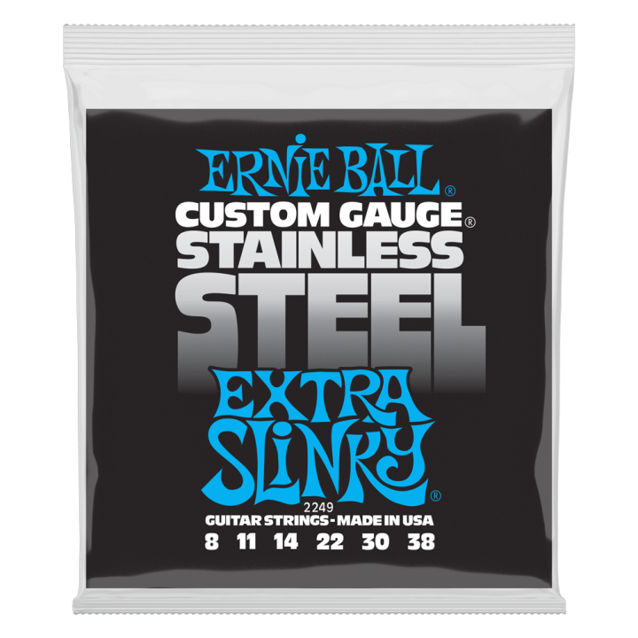Acquista ERNIE BALL 2249 Extra Slinky Stainless Steel Wound Electric Guitar Strings 8-38 online | Merula Strumenti Musicali