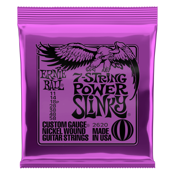 Acquista ERNIE BALL 2620 POWER SLINKY CON AVVOLGIMENTO IN NICHEL (7CORDE) 11-58 online | Merula Strumenti Musicali