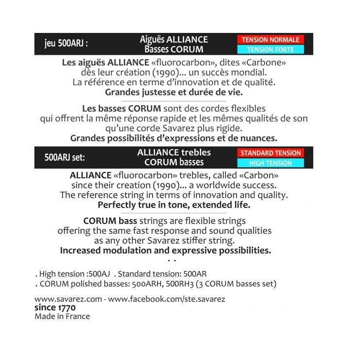 Acquista SAVAREZ 500ARJ ALLIANCE CORUM set mixed tension online | Merula Strumenti Musicali